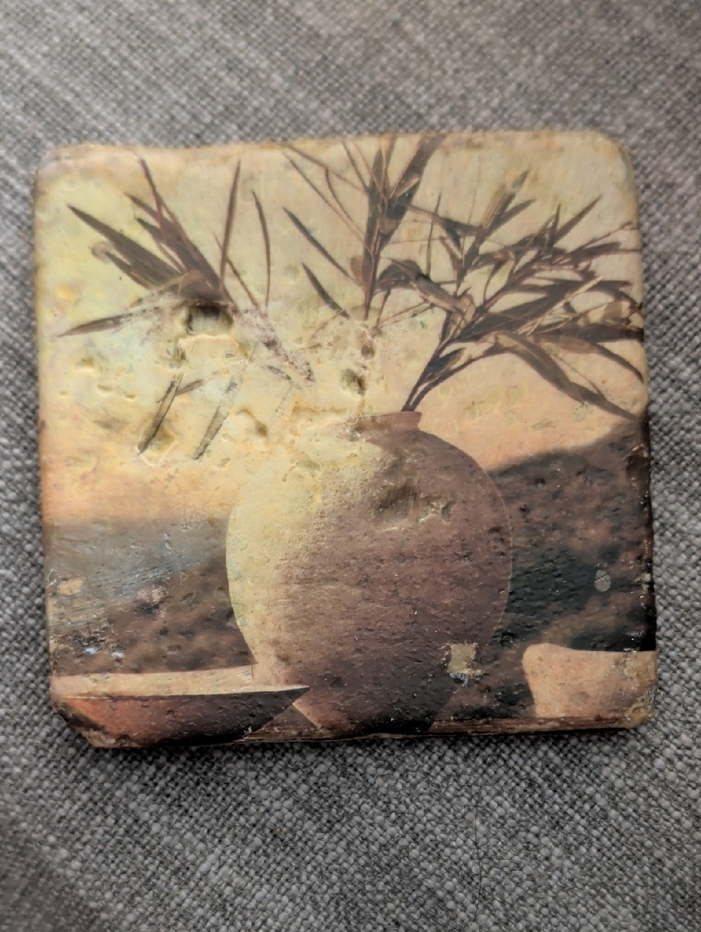 Vintage-Inspired Beige Ceramic Vase Stone Coaster - Handcrafted